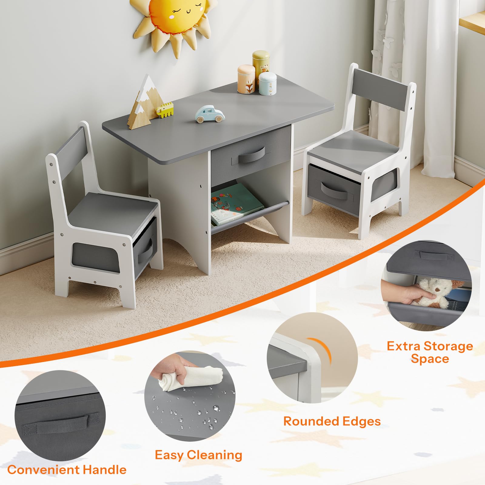 Toddler Table and Chair Set with Storage