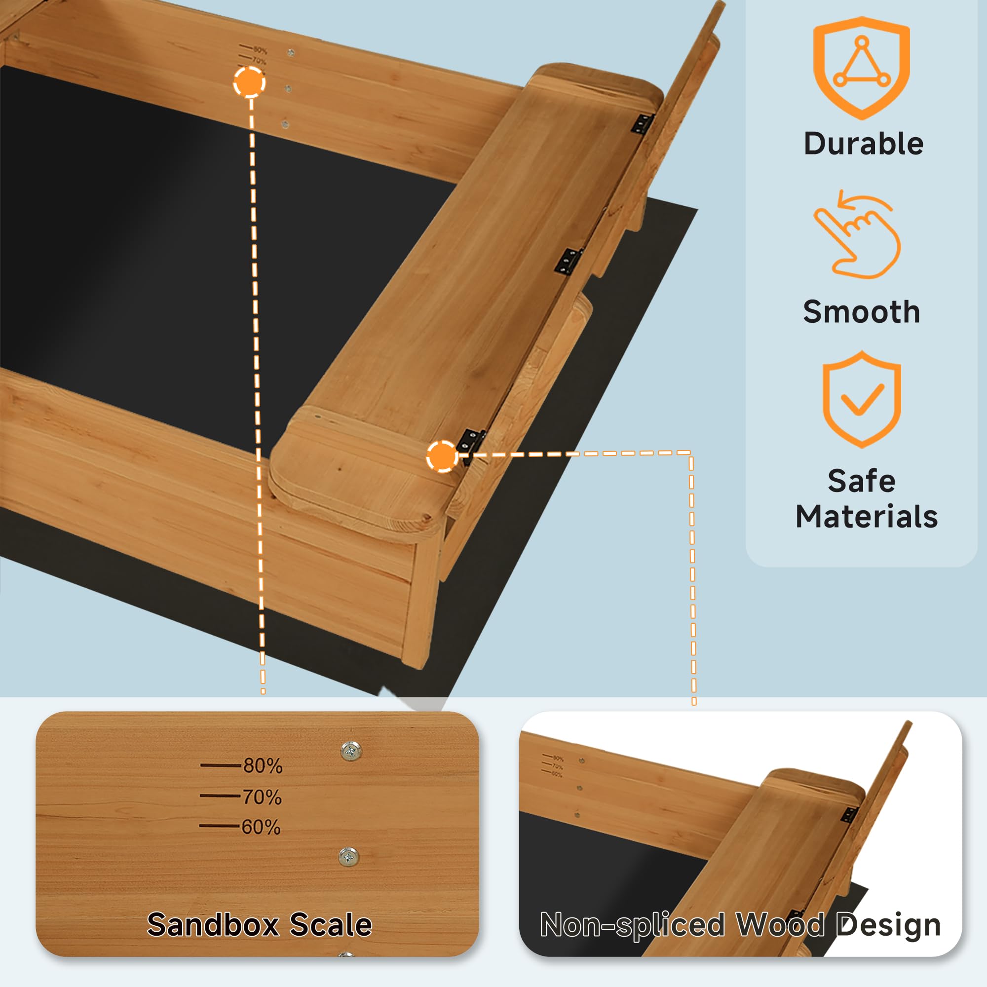 Wooden Sandbox with Canopy and Bench Seats