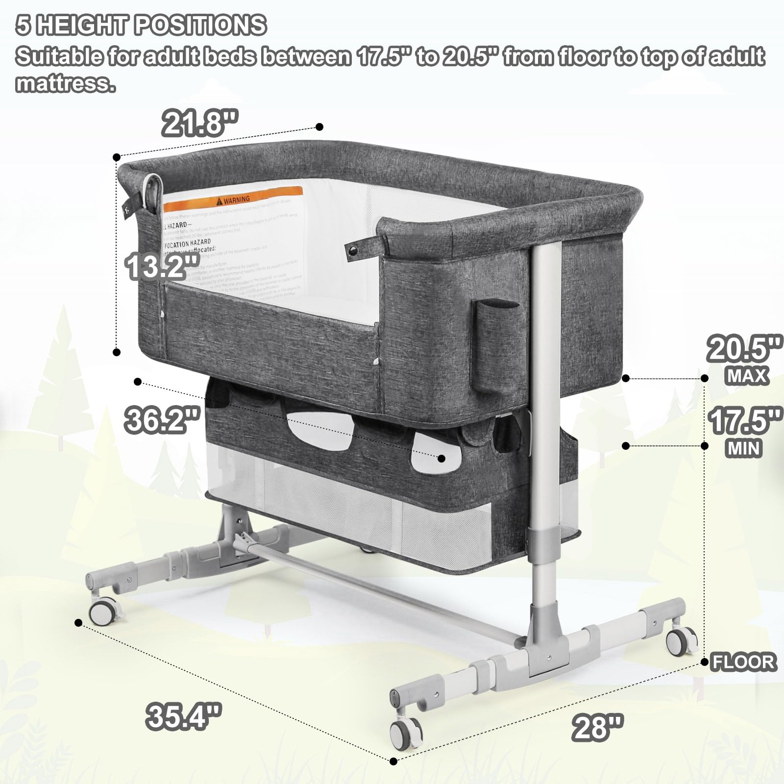 Baby Bassinet Bedside Sleeper with Diaper Changing Station