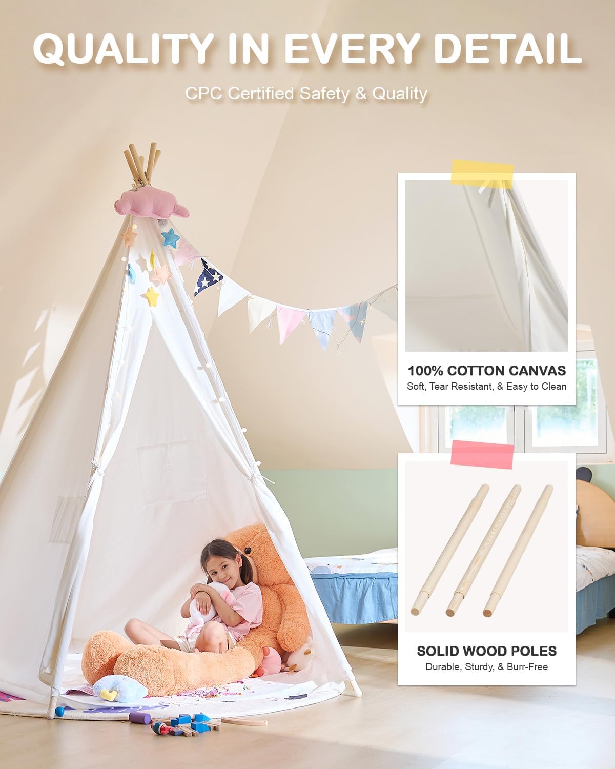 Kids Teepee Play Tent Indoor Outdoor Canvas