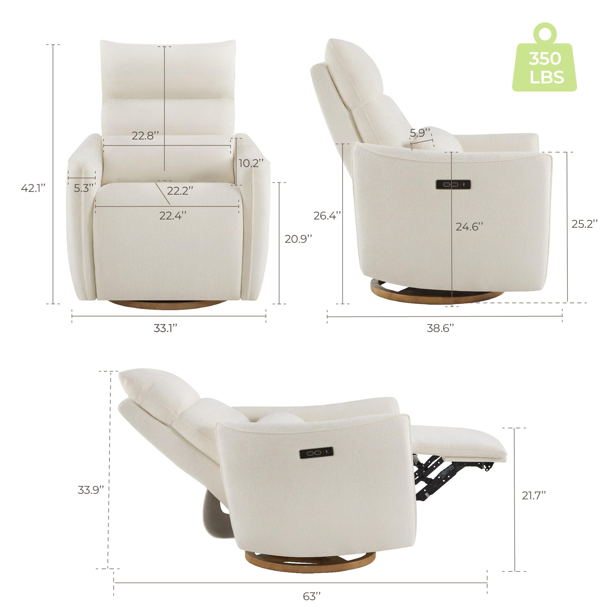 Power Nursery Glider Recliner with Adjustable Headrest
