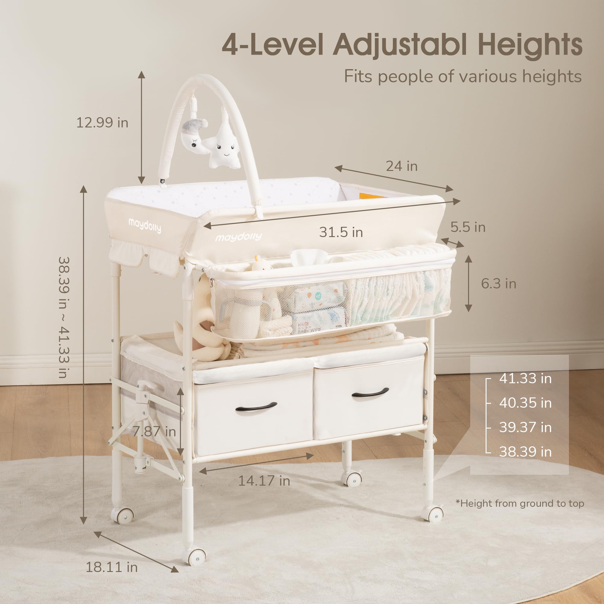 Portable Foldable Baby Changing Table with Wheels