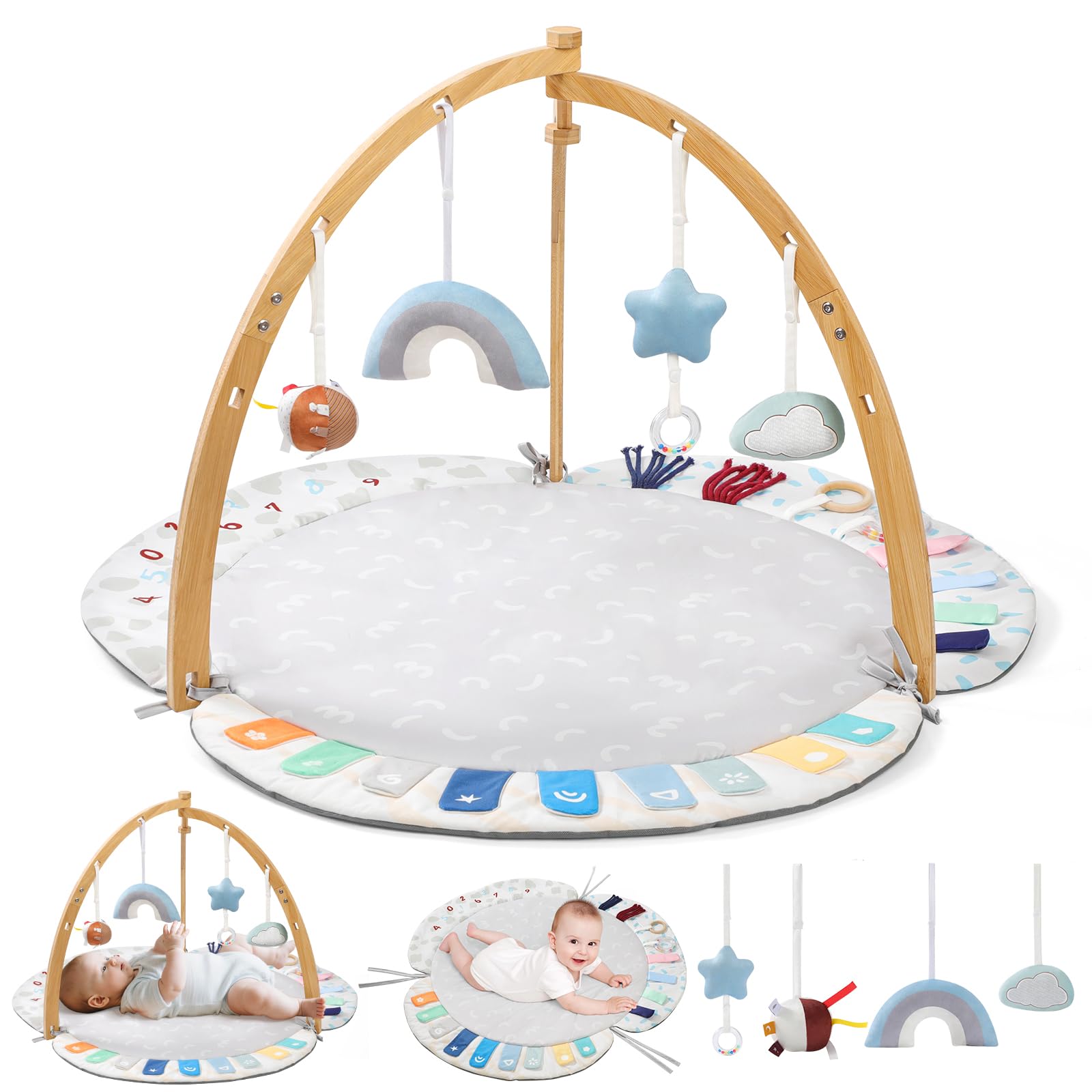 Baby Play Mat,Baby Play Gym,Tummy Time Mat,Natural Organic Bamboo
