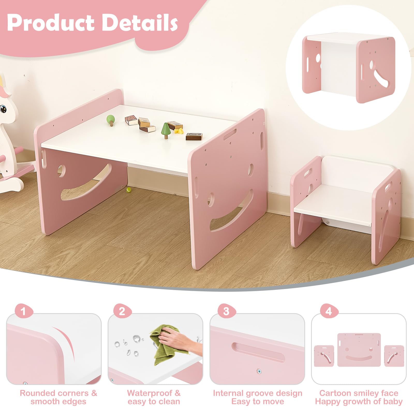Montessori Toddler Table and Chair Set Pink