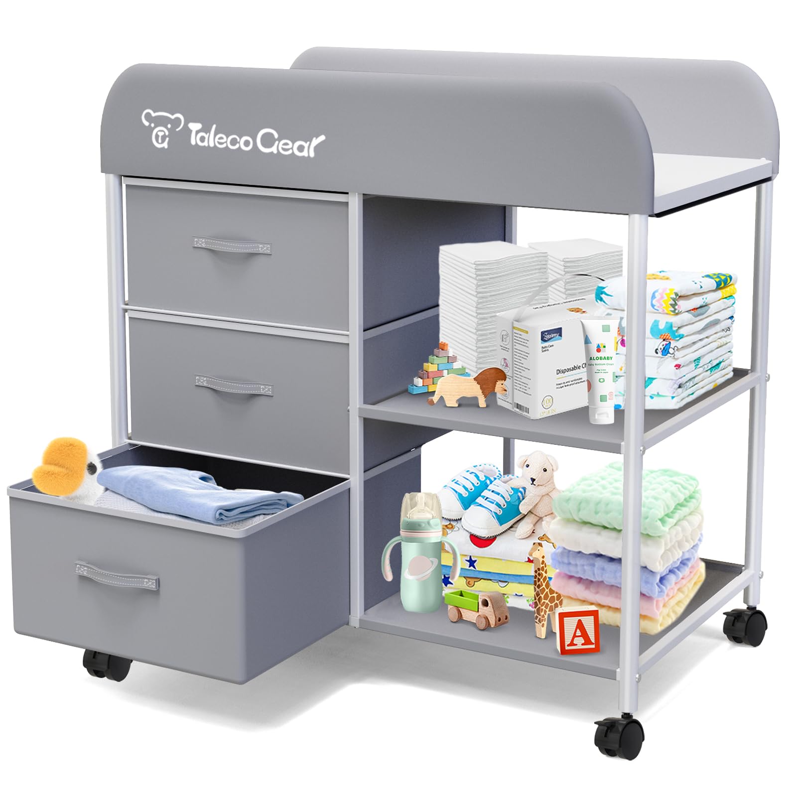 Portable Baby Changing Table with Wheels and Storage Baskets