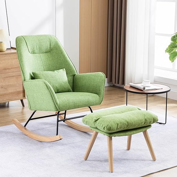 Chair with Ottoman and Pillow, Sherpa Furry Accent Arm Chair Lounger