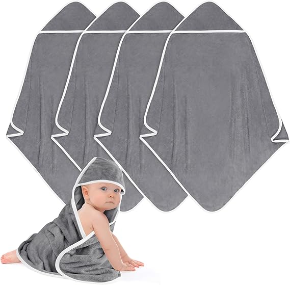Hooded Towel for Newborn, 4 Pack Soft Coral Fleece Baby Towels