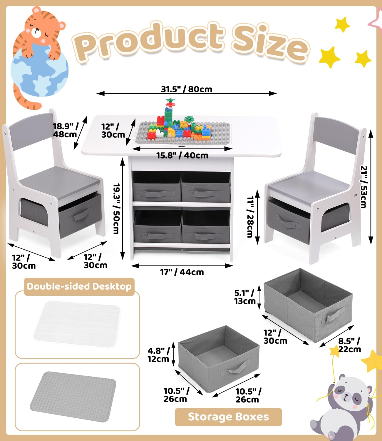 Kids Table and Chair Set with Storage Bins