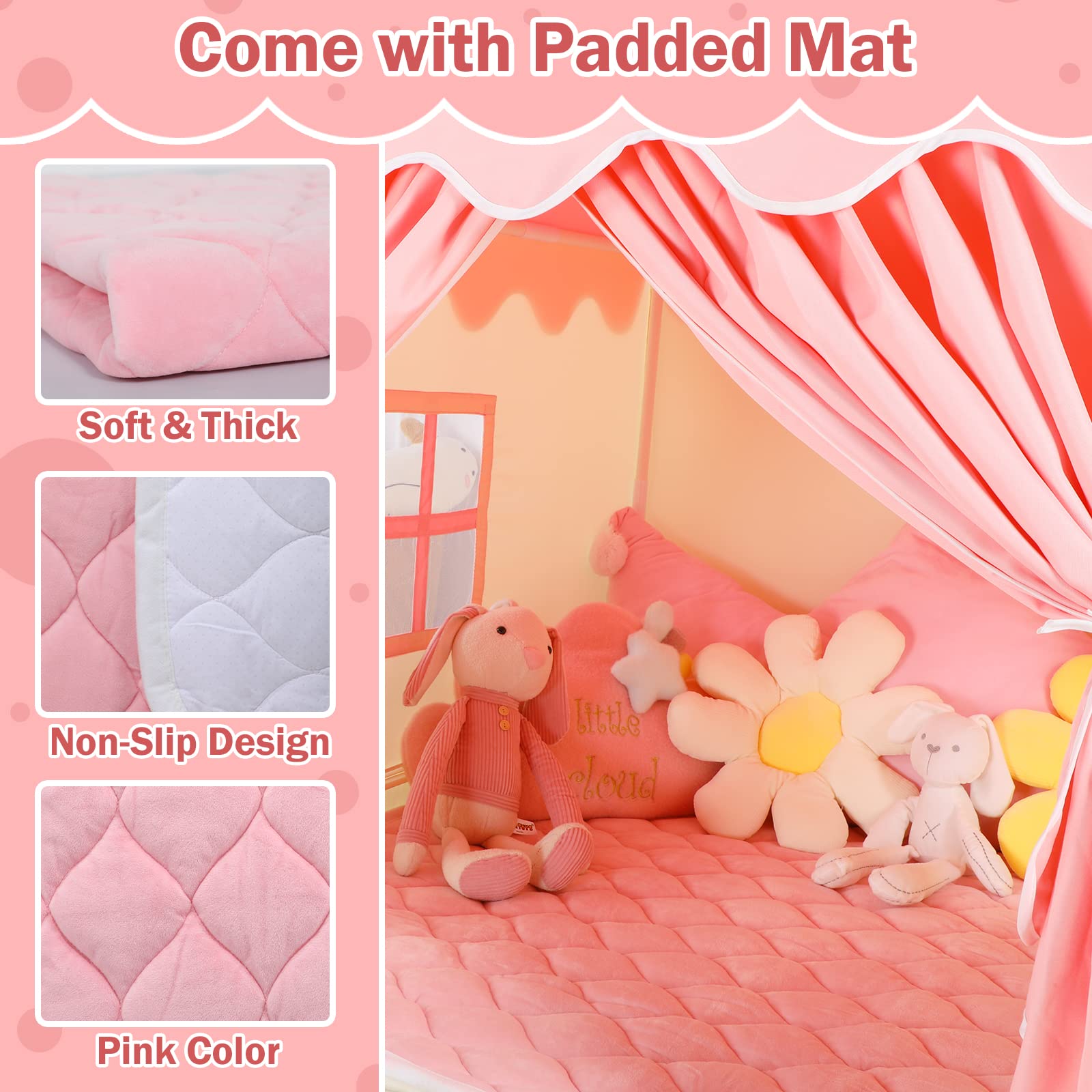 Kids Play Tent with Mat and Star Lights