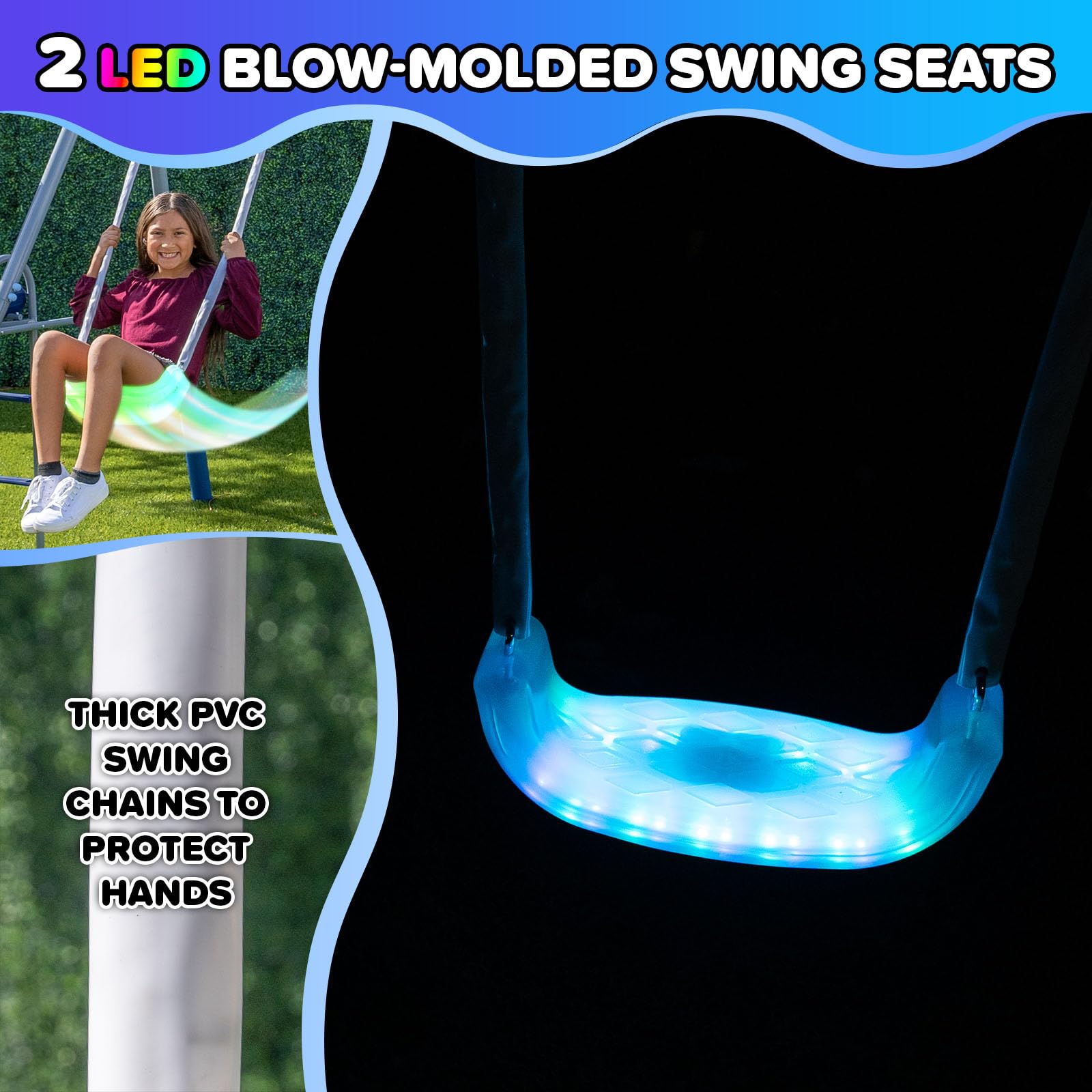 Metal Swing Set with LED Lights and Slide