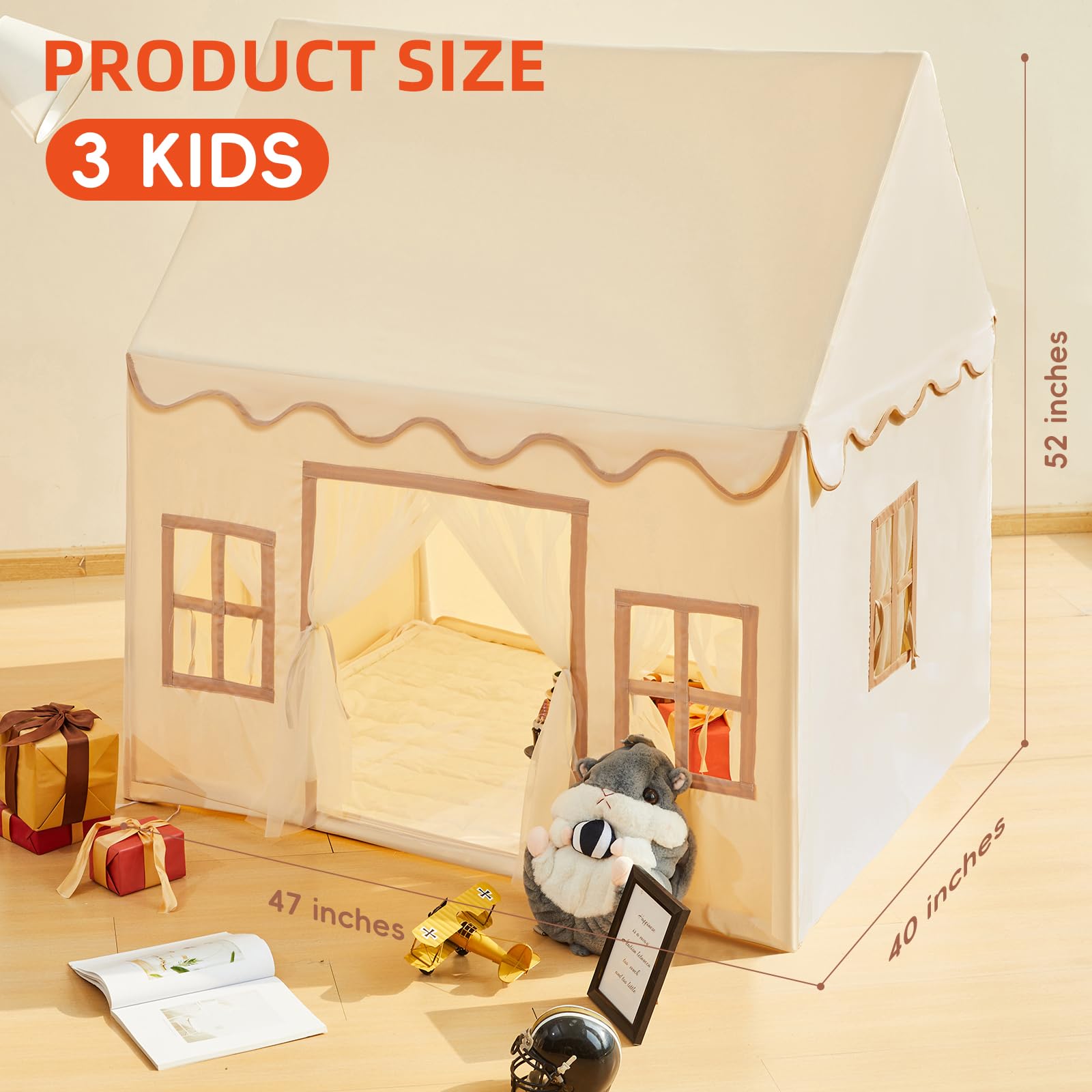 RongFa Playhouse Play Tent for Kids-Portable with Padded Mat, Star Lights, Carry Bag, Play Tent Indoor & Outdoor, Washable Kids Play House for Toddler