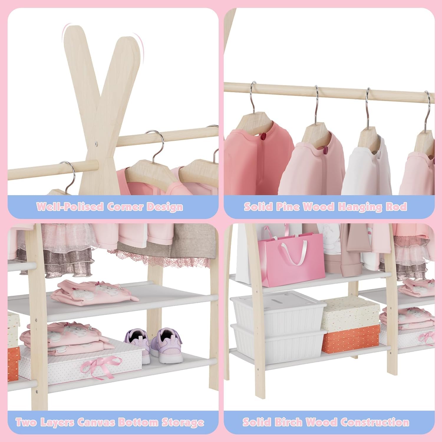 Kids Clothing Rack with Storage Shelves