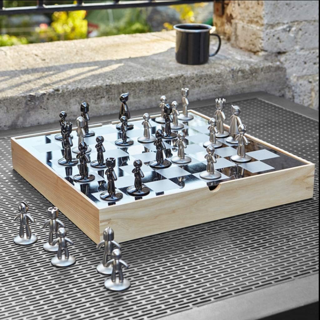 Exquisite Chess Set Wooden Chess Metal Chess Board with Chess Piece Inner Slot Chess