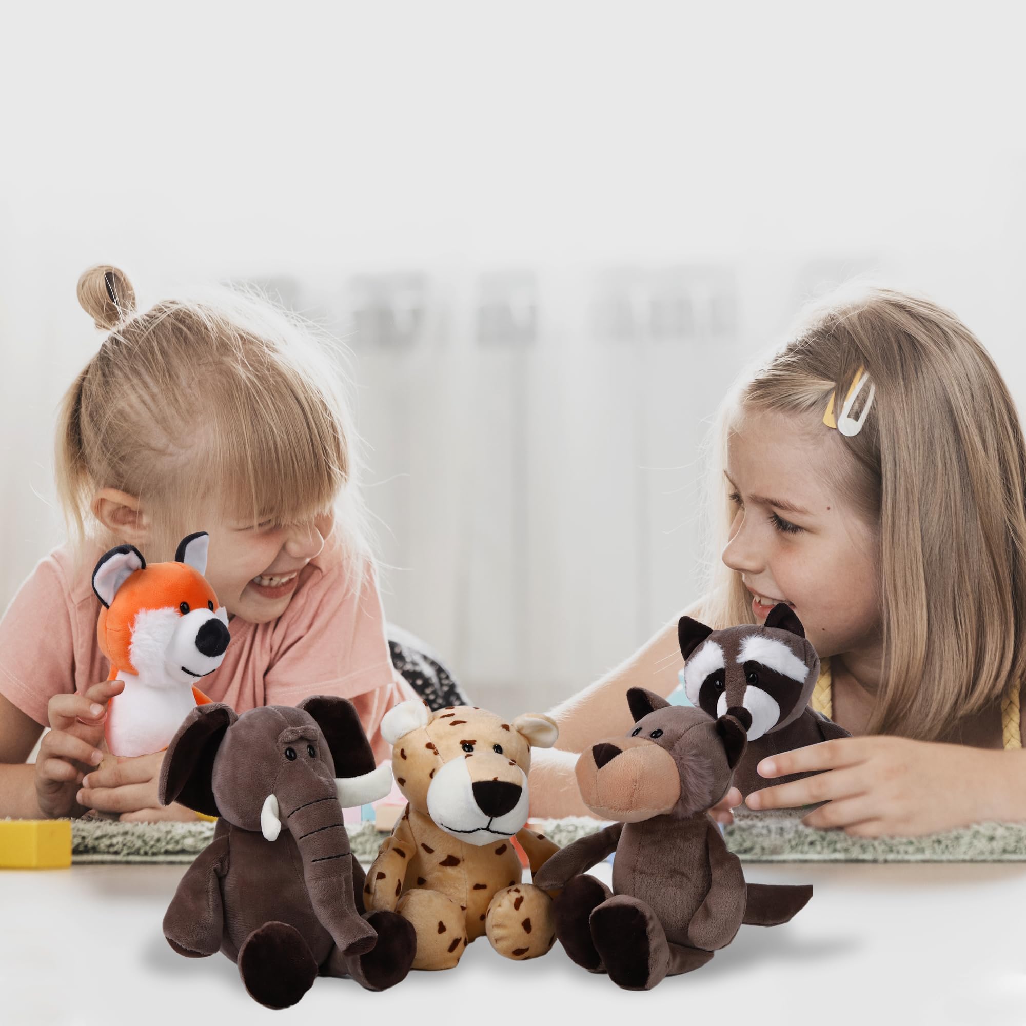 15 Pieces Safari Stuffed Animals Plush Toy 9.8 Inch Jungle Animals Stuffed Toys