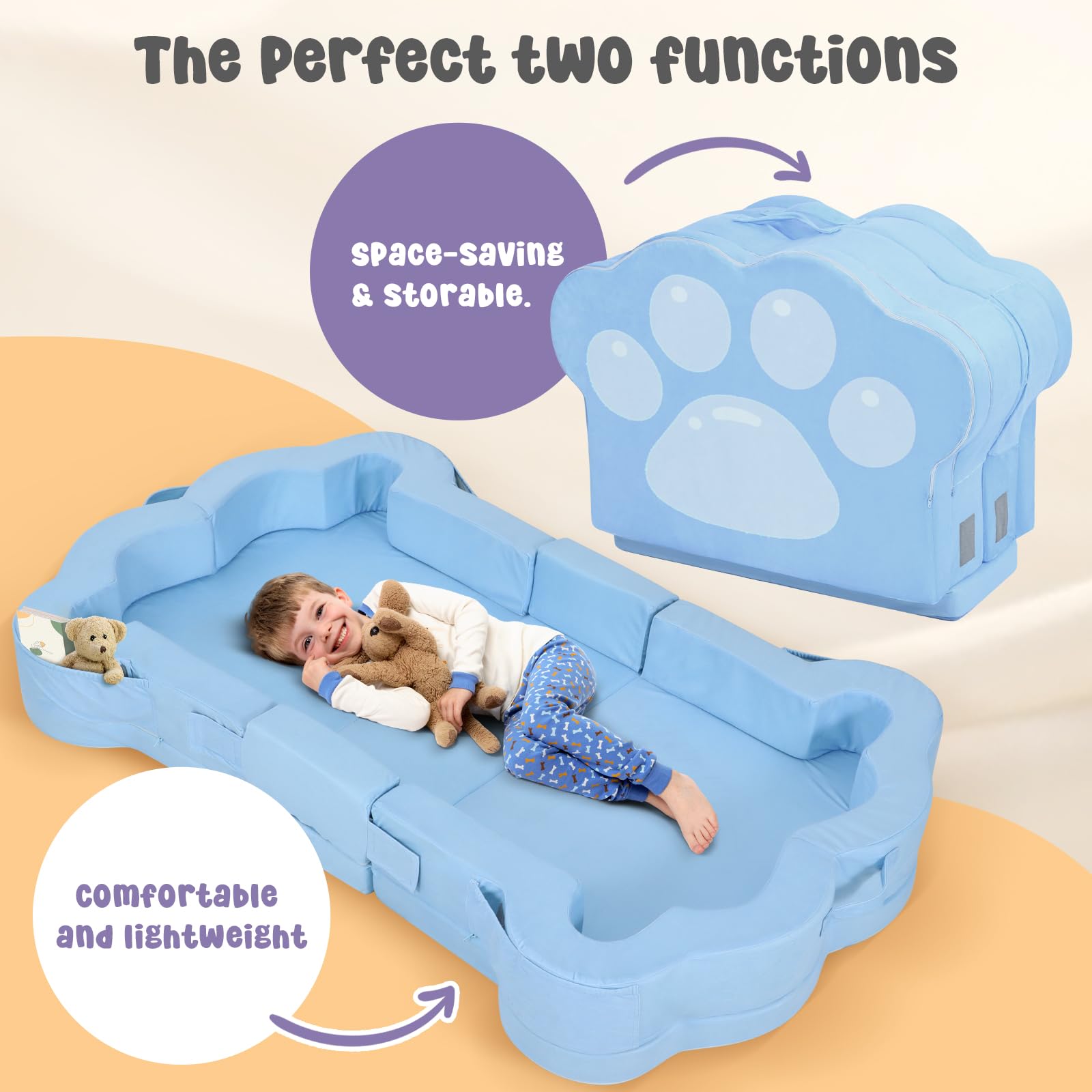 Foldable Portable Toddler Travel Bed with Washable Cover