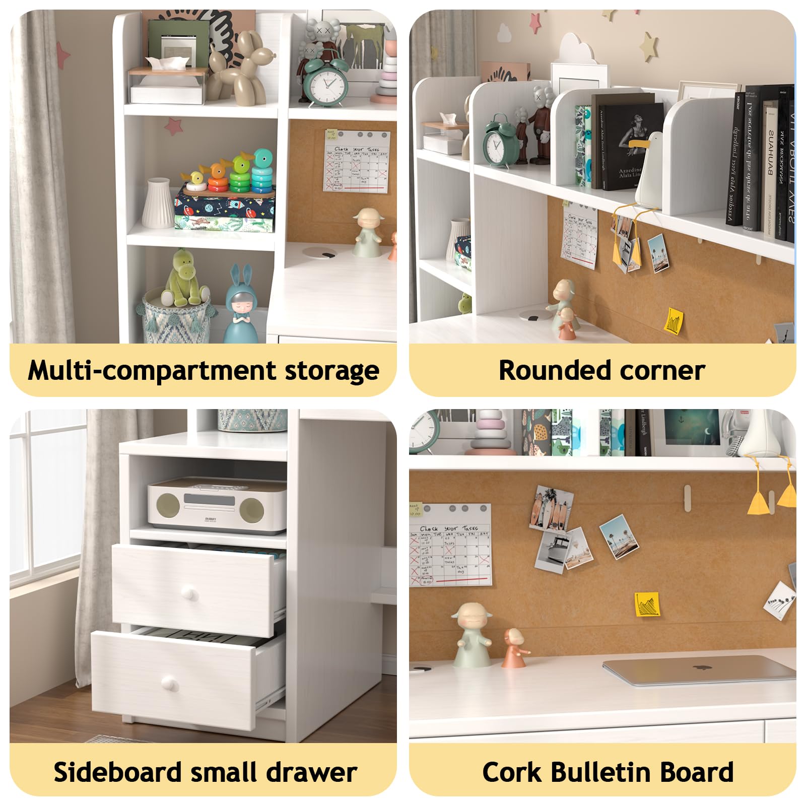 Kids Study Desk and Chair Set with Storage Drawers and Shelves