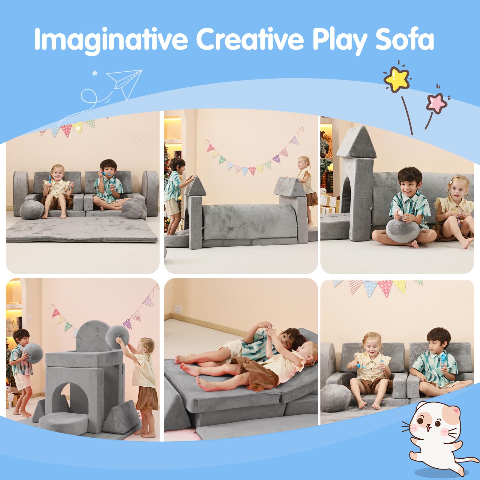 10-Piece Modular Kids Play Couch with Crawling Mat