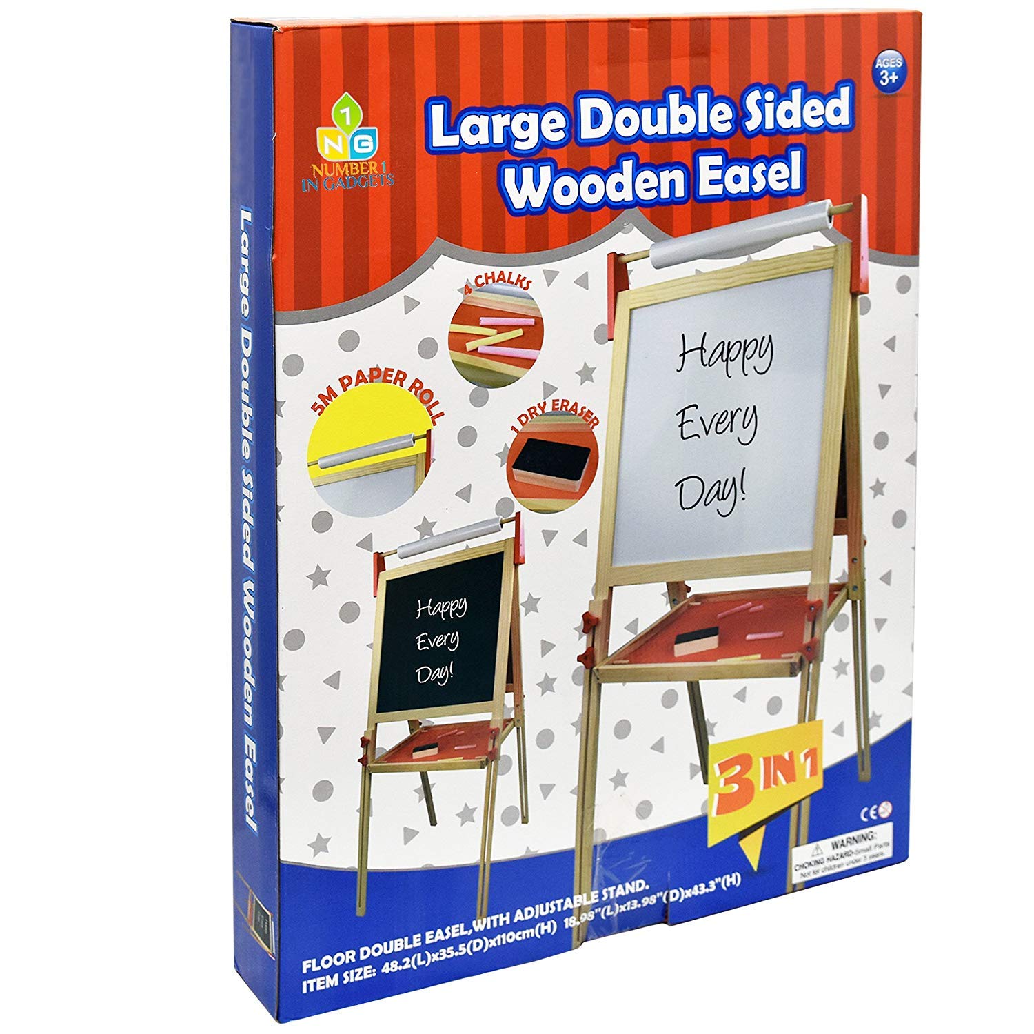 Number 1 in Gadgets Deluxe Standing Art Easel, Dry-Erase Board Chalkboard Magnetic Whiteboard Paper Roll and Accessories, Ultimate All-in-One Wooden Kid's Art Easel