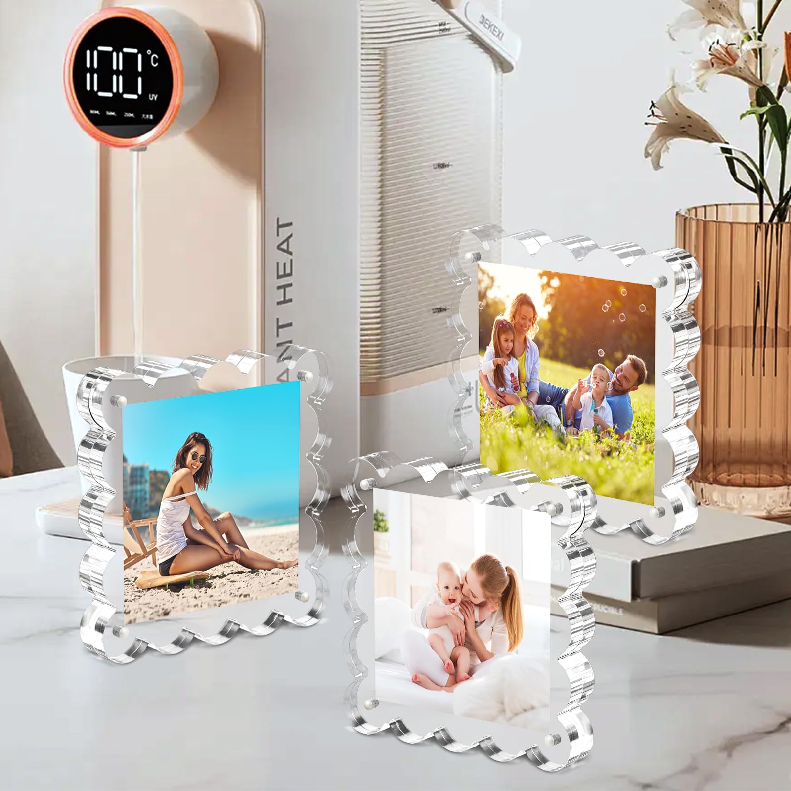 Clear Picture Frames 3Pack - Acrylic Magnetic Photo Frame 4×4 Inch