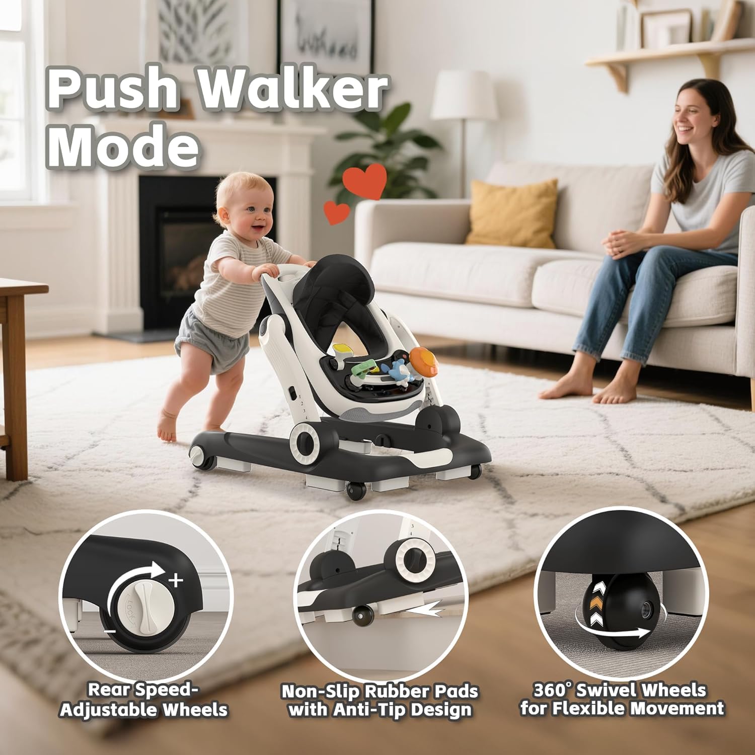 5-in-1 Baby Walker with Adjustable Height