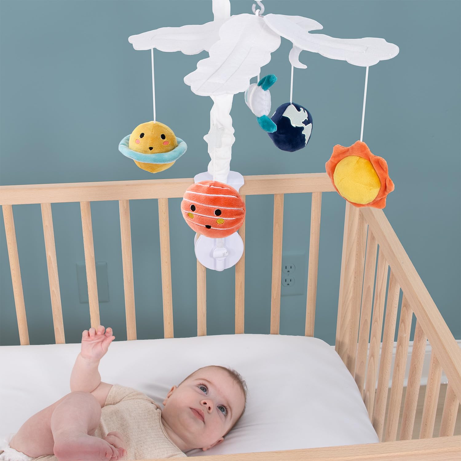 Crib Mobile for Boys or Girls - White and Dark Blue Musical Baby Crib Mobile