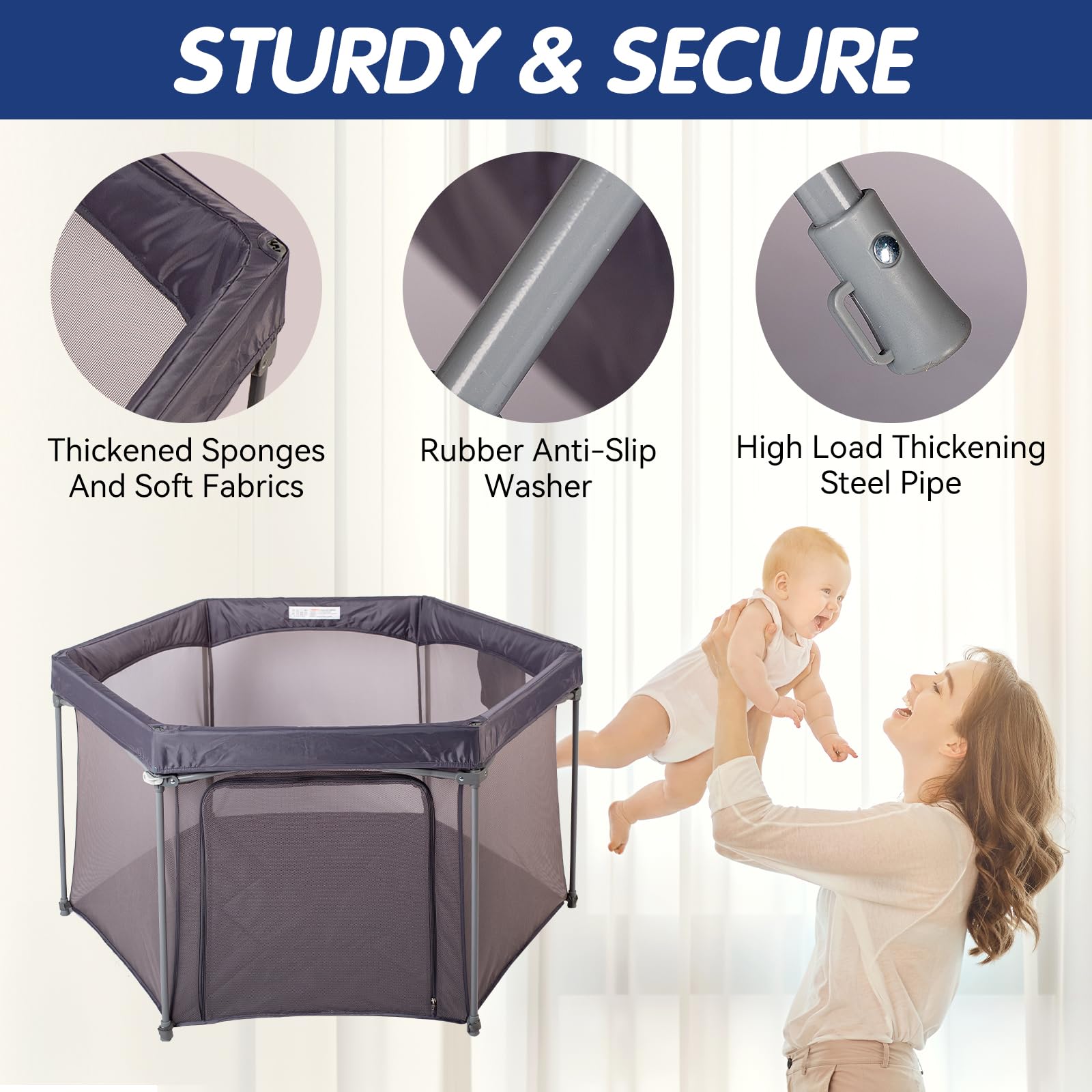 Baby Playpen with Breathable Mesh - Portable Foldable Play Yard