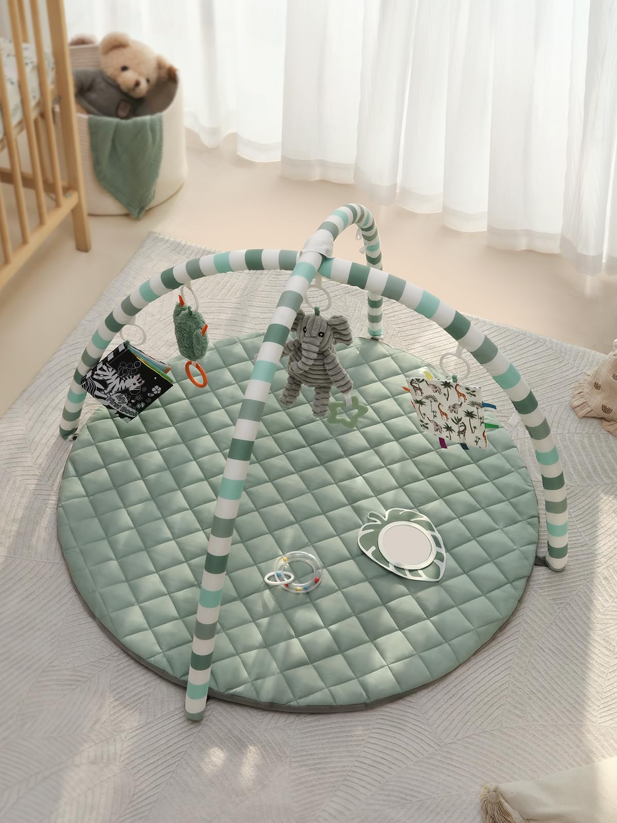 Play Gym Mat, Tummy Time Mat with 6 Detachable Toys