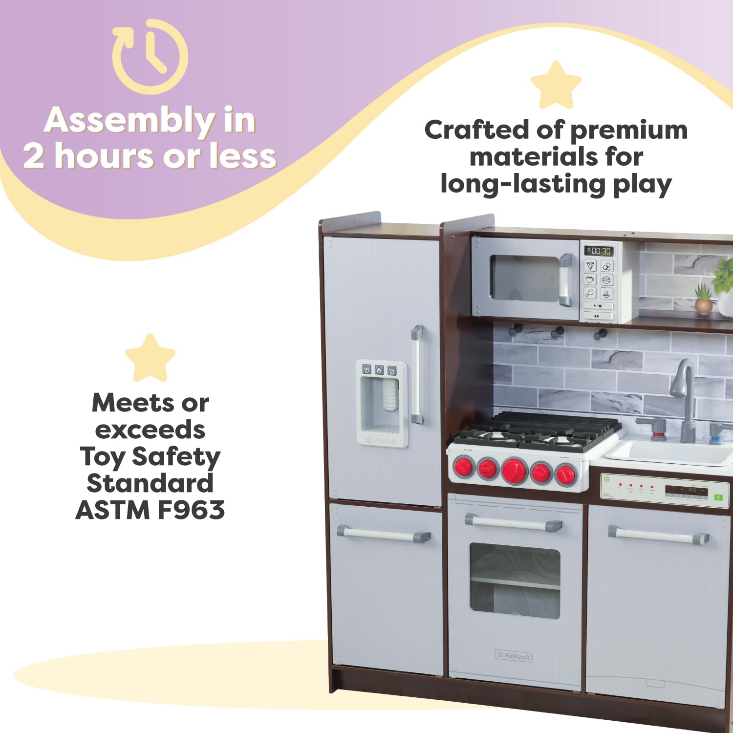 Wooden Play Kitchen with Lights Sounds and Ice Maker