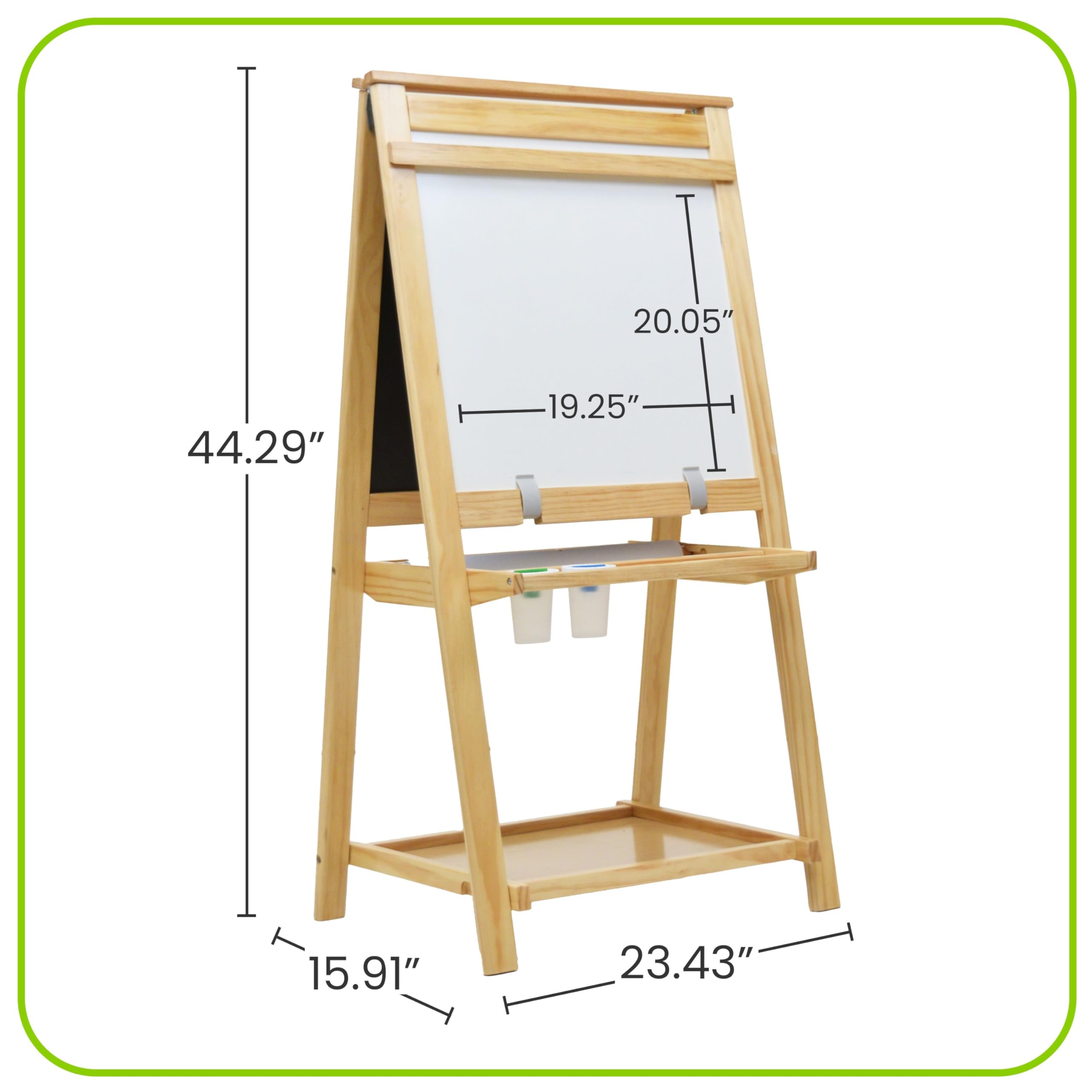 Little Partners Folding EZ Painting Easel for Kids, Dual-Sided Art Easel for Kids Art Station, Folds Flat with Chalkboard, Dry Erase Whiteboard, Paper, Eraser, Paint Cups, Shelf (Natural)