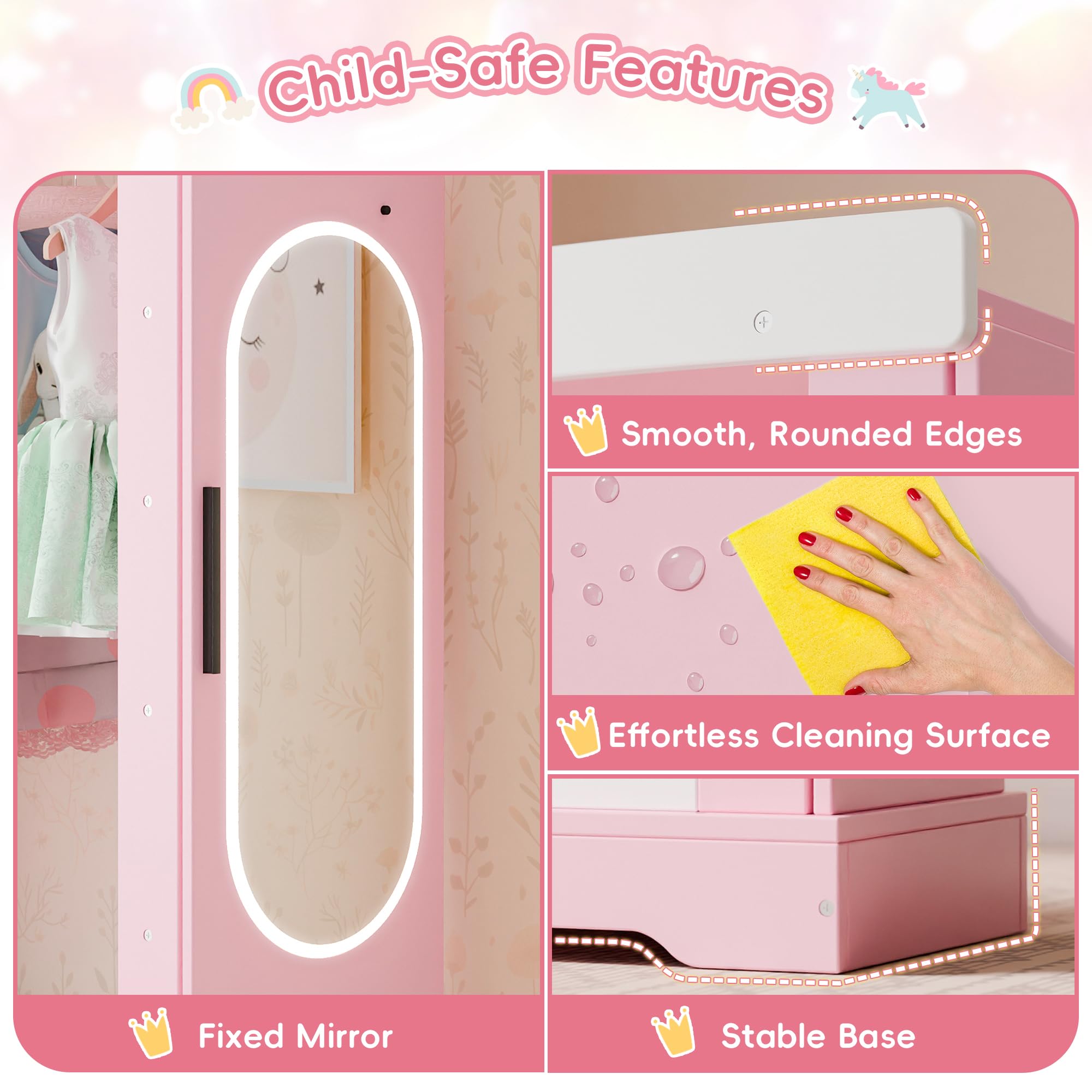 Kids Armoire with Jewelry Cabinet and Mirror