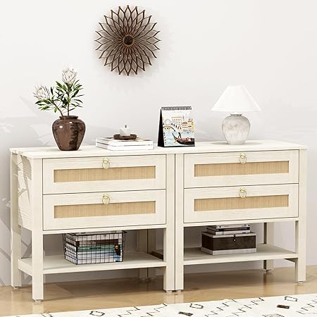 Night Stand with Drawers and Storage Shelf - Large Nightstands