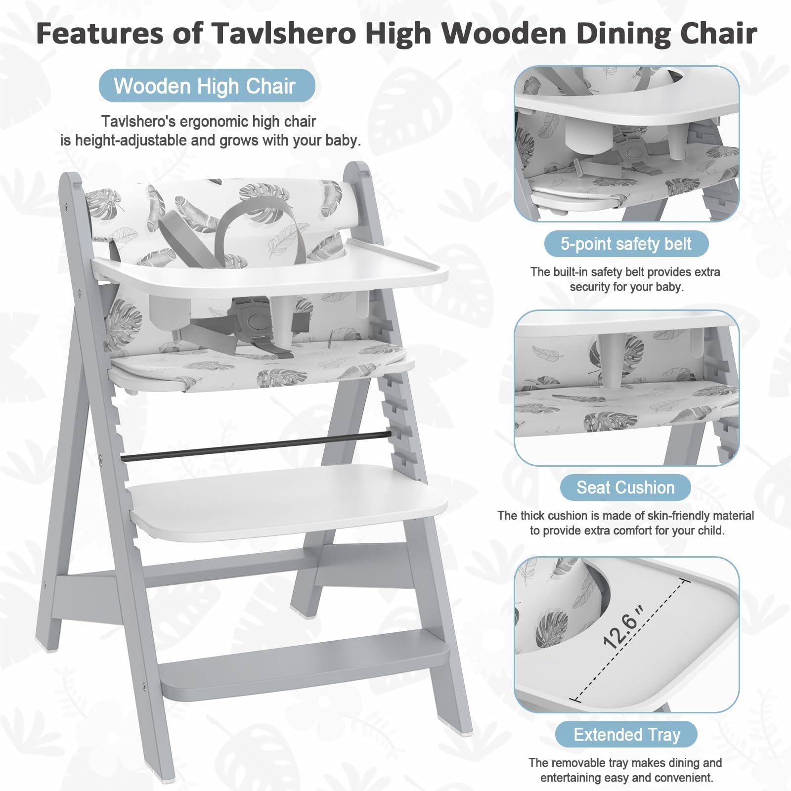 Adjustable Wooden High Chair with Tray