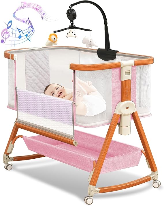 3 in 1 Bassinet,Baby Bassinets Bedside Sleeper with Musical Toy