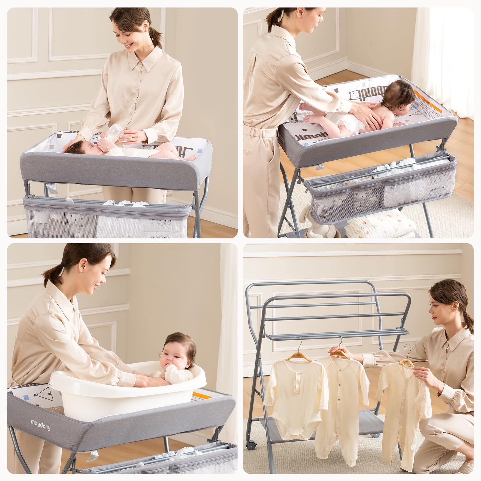 Adjustable Height Baby Changing Table with Wheels