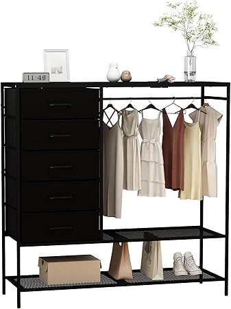Dresser with Hanging Rack, White Dresser for Bedroom