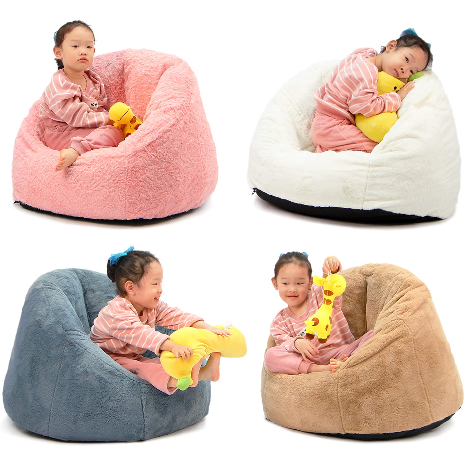 Small Faux Fur Bean Bag Chair with Foam Filling - Blue