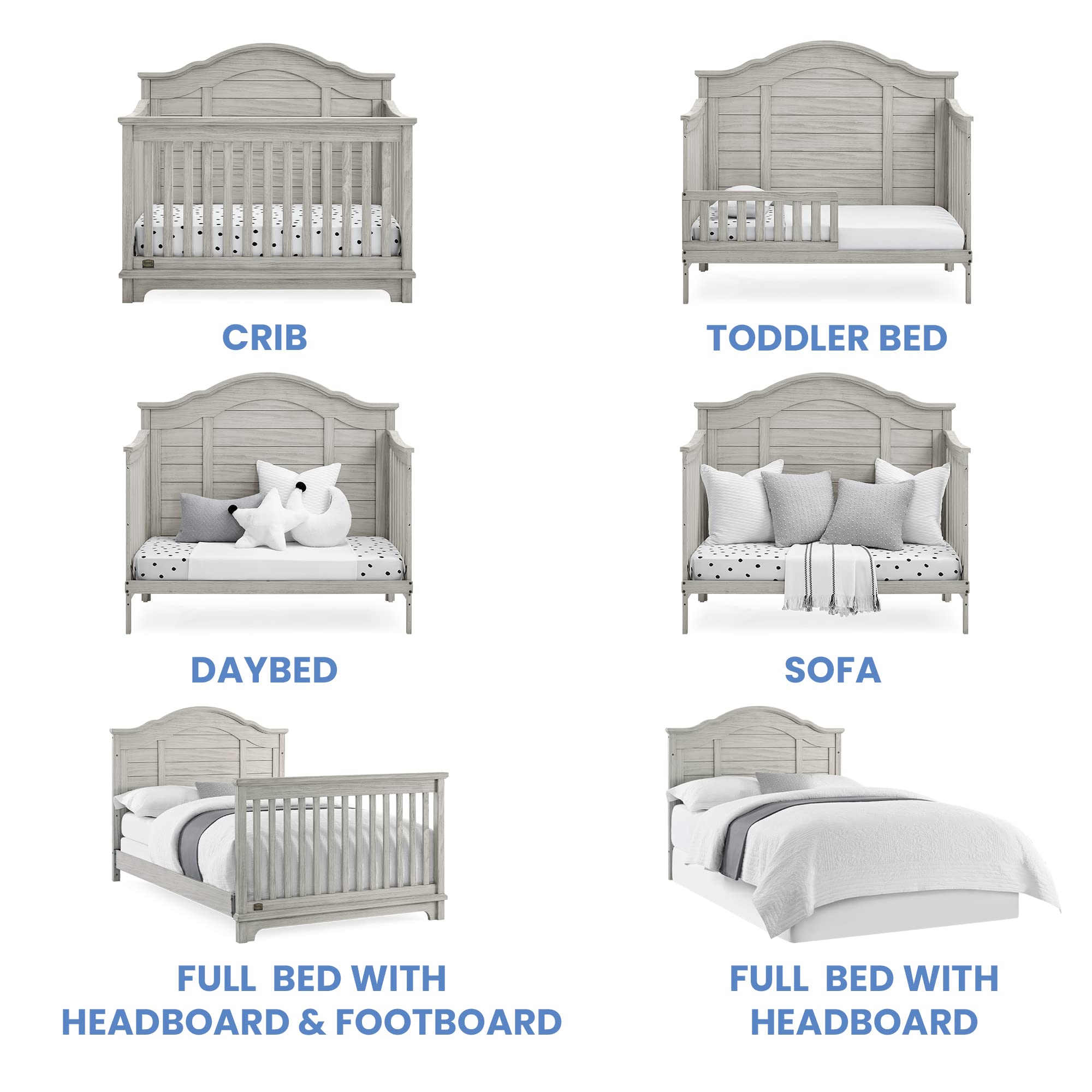Simmons Kids Asher 6-in-1 Convertible Crib with Toddler Rail, Rustic Mist