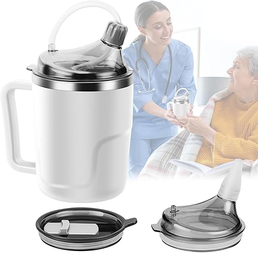 Sippy Cup, 14oz Spill Proof Cup with Straw for Elderly, 3 in 1 Stainless Steel