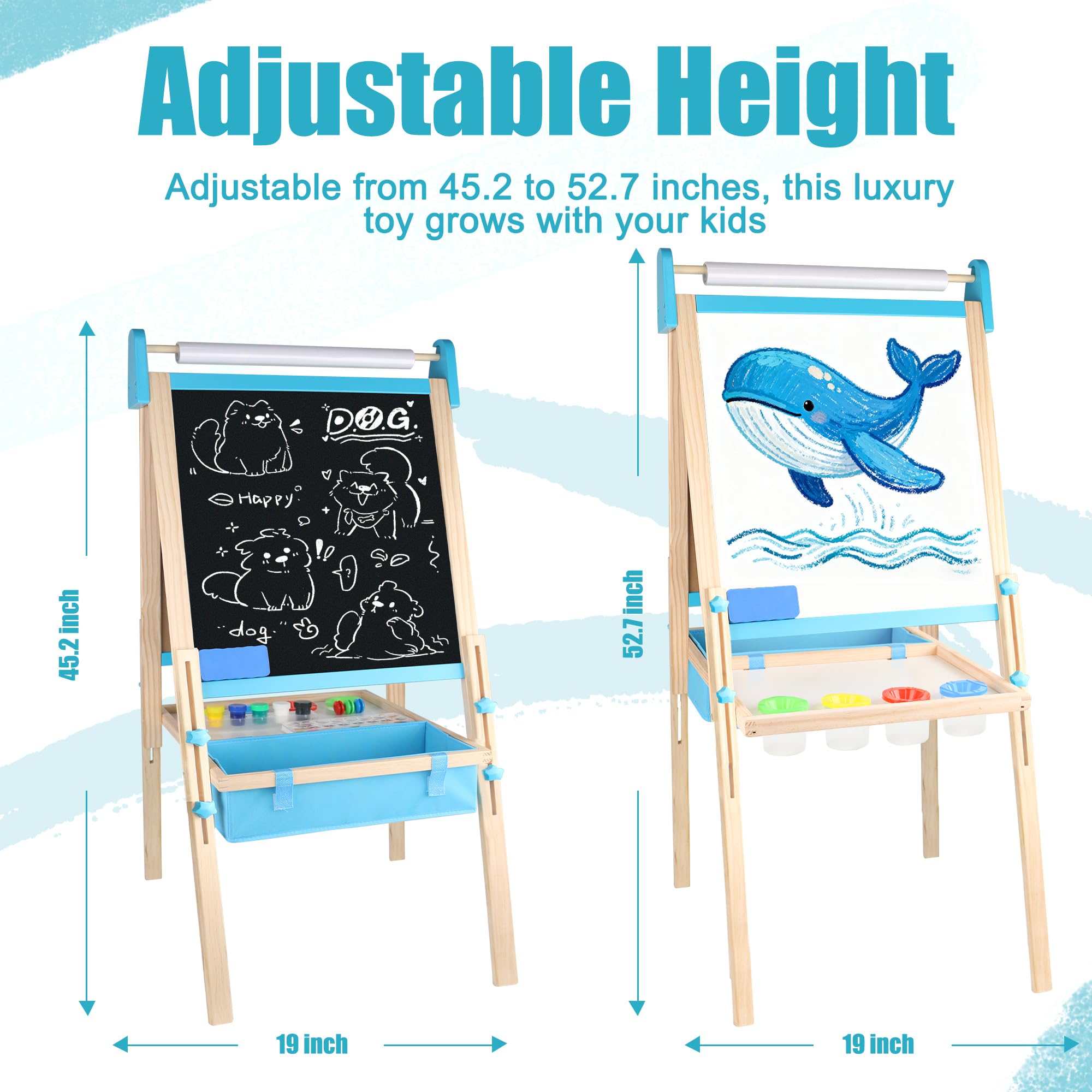Wooden Adjustable Kids Easel with Magnetic Whiteboard