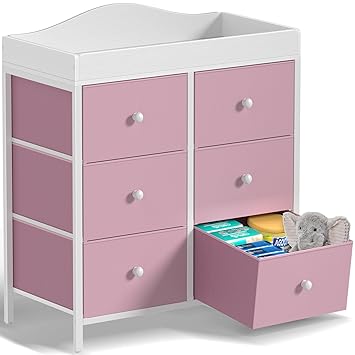Changing Table Dresser with 6 Fabric Drawers