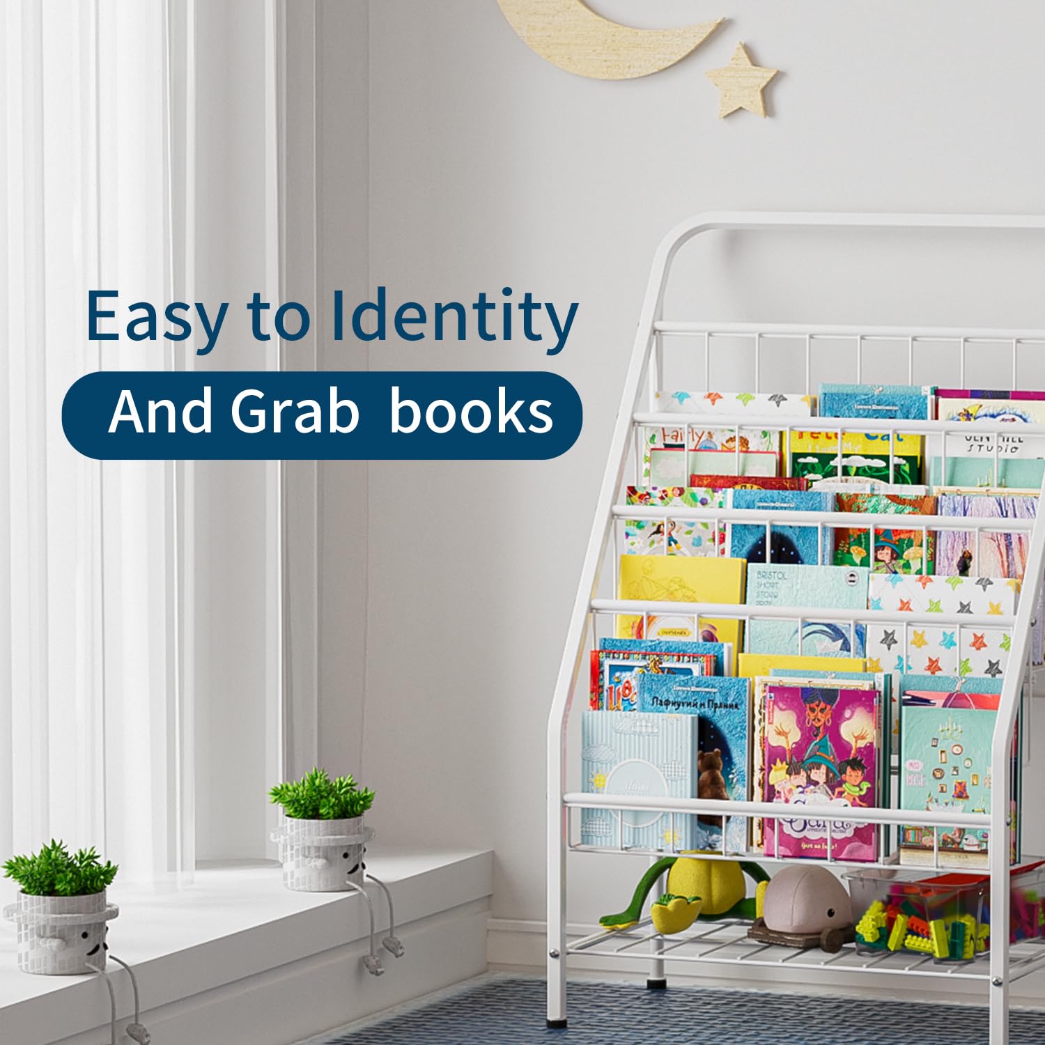 4-Tier Metal Kids Bookshelf with Toy Storage Organizer