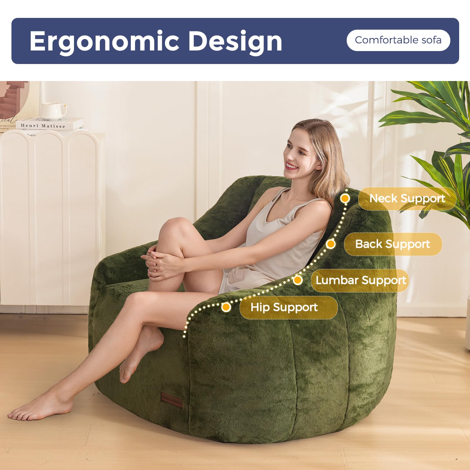 Faux Fur Bean Bag Chair with Back Support