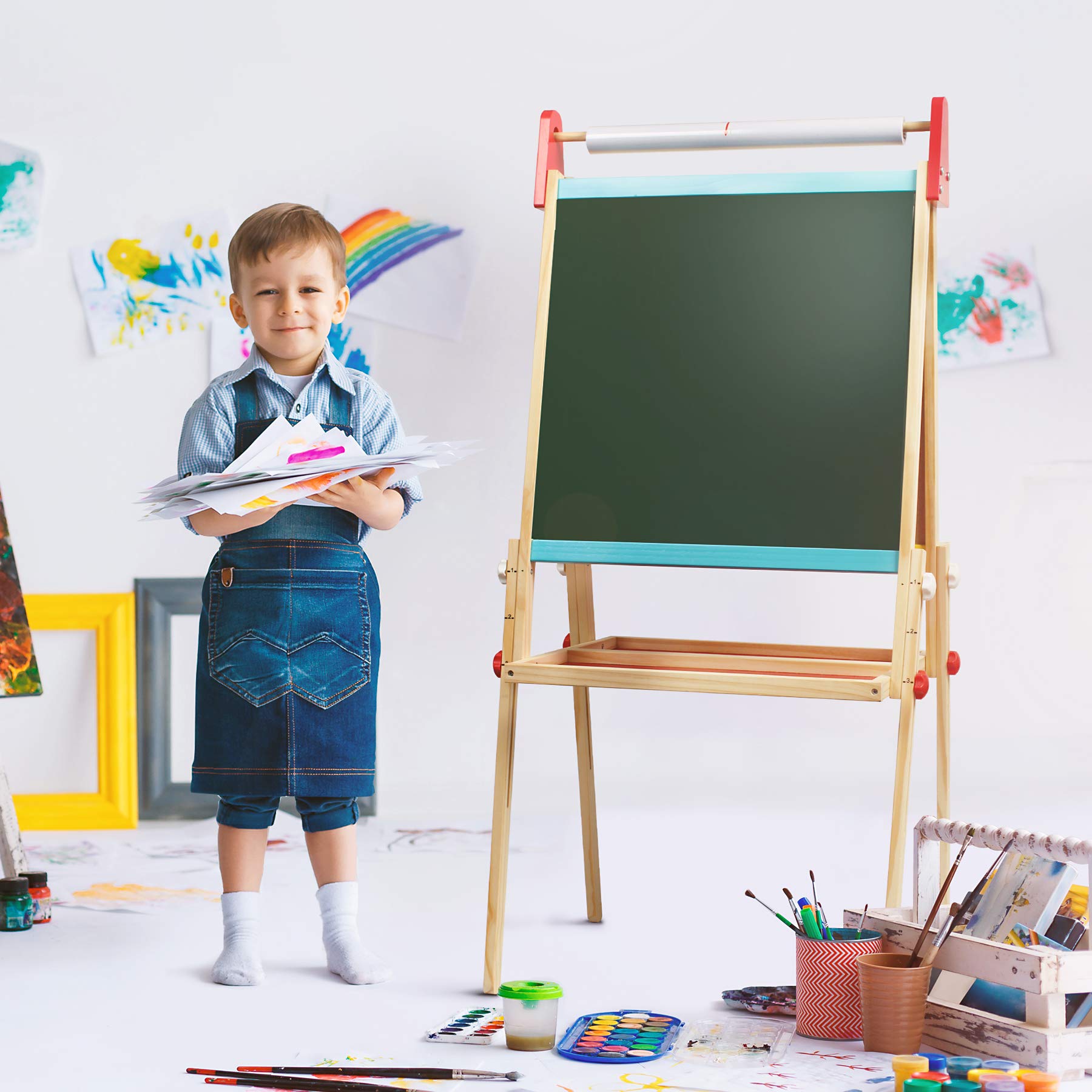 Kids Art Easel Double Sided Magnetic Whiteboard Chalkboard