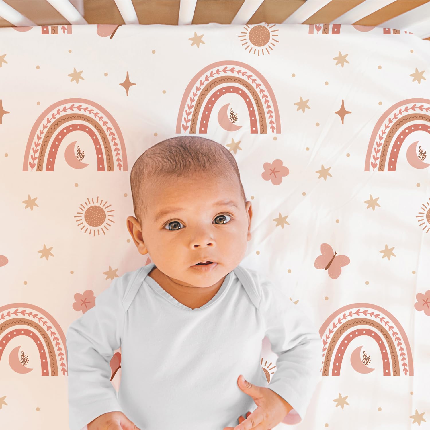 3-Piece Crib Bedding Set - Boho Rainbow Butterfly