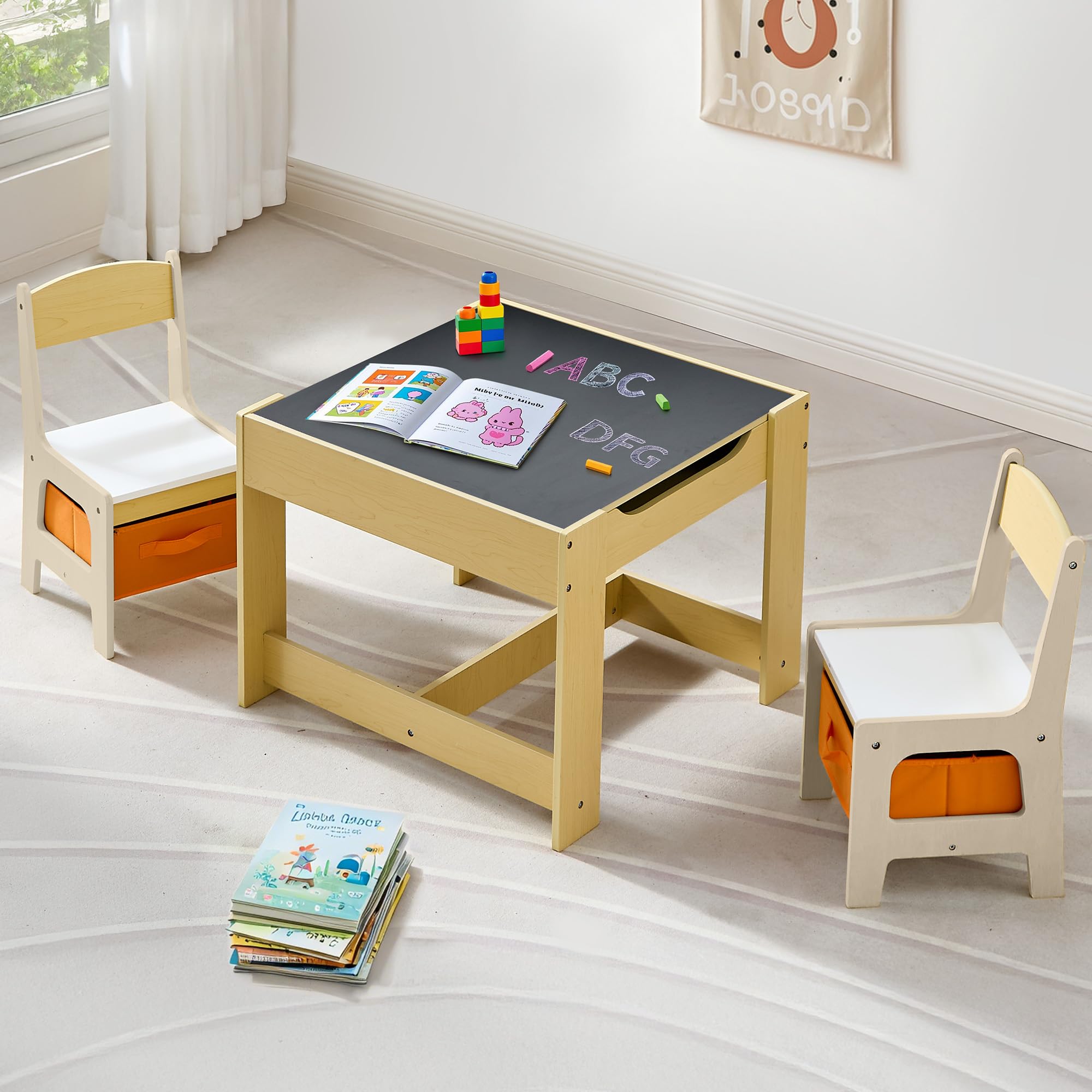 4-in-1 Wooden Kids Activity Table and Chair Set