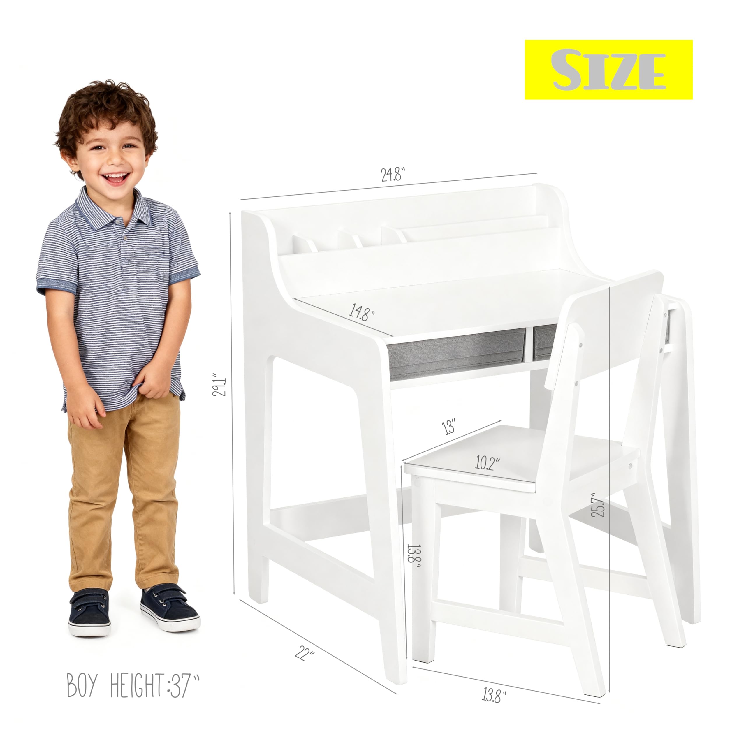 Kids Desk and Chair Set with Storage