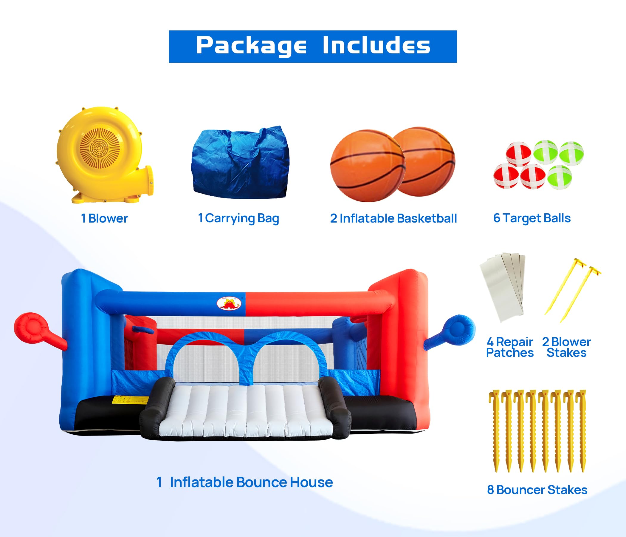 Inflatable Bounce House with Dual Slides and Basketball Hoops
