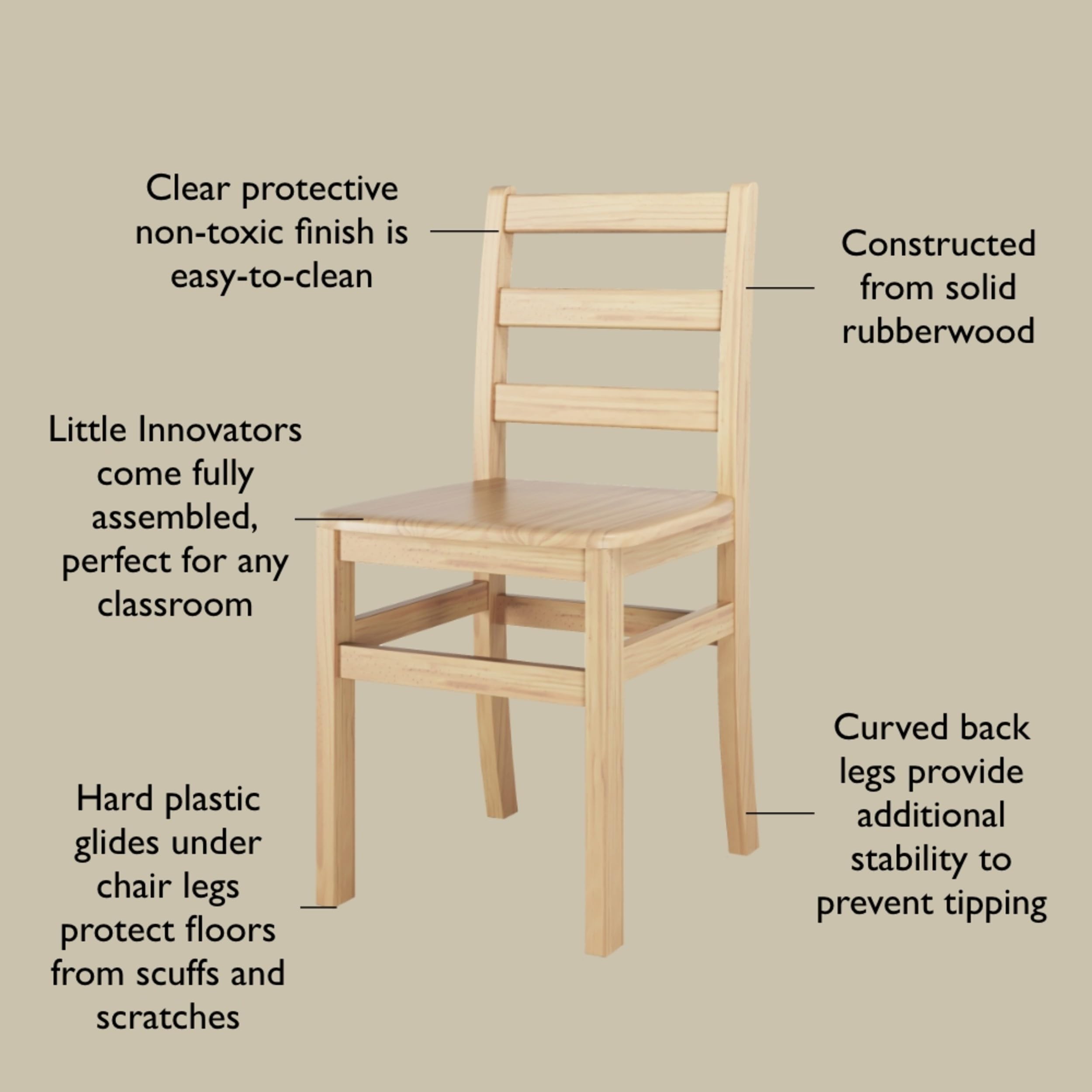 16" Wooden Ladderback School Chair - 2 Pack