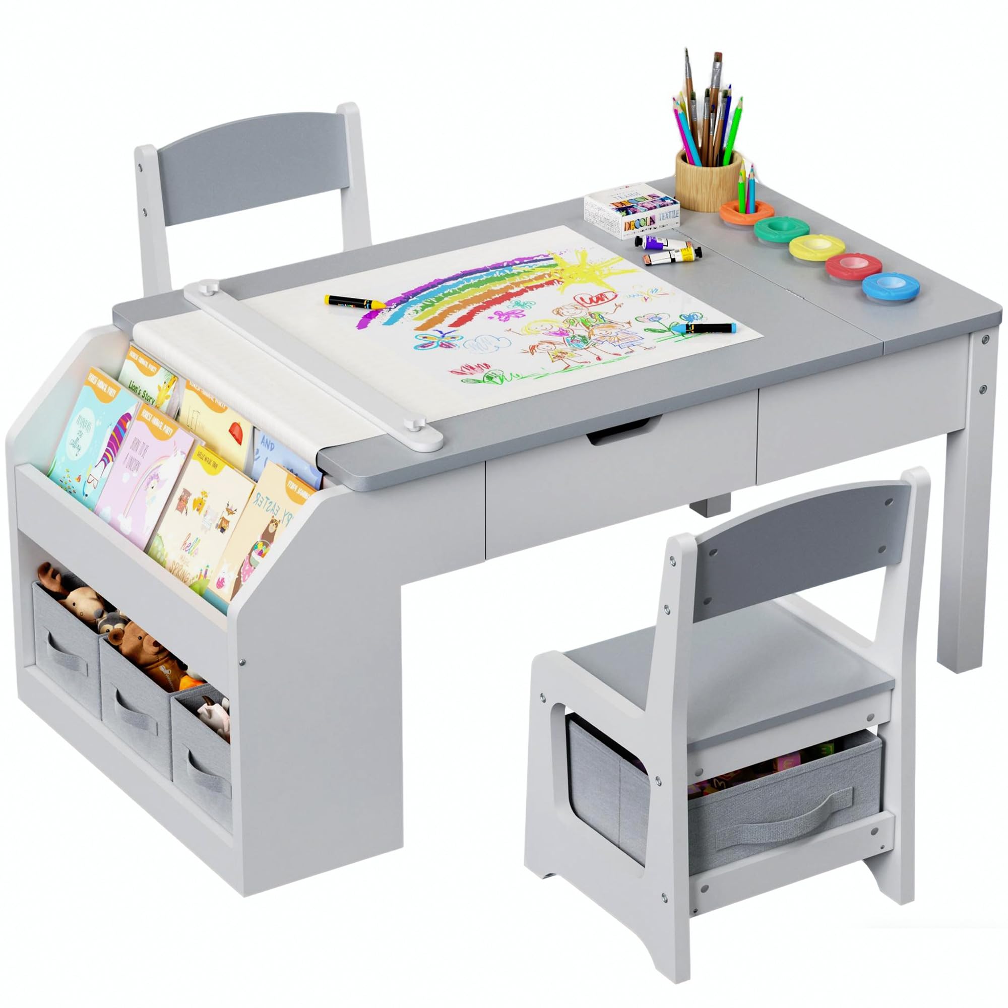 5-in-1 Kids Art Table and Chairs Set with Convertible Easel