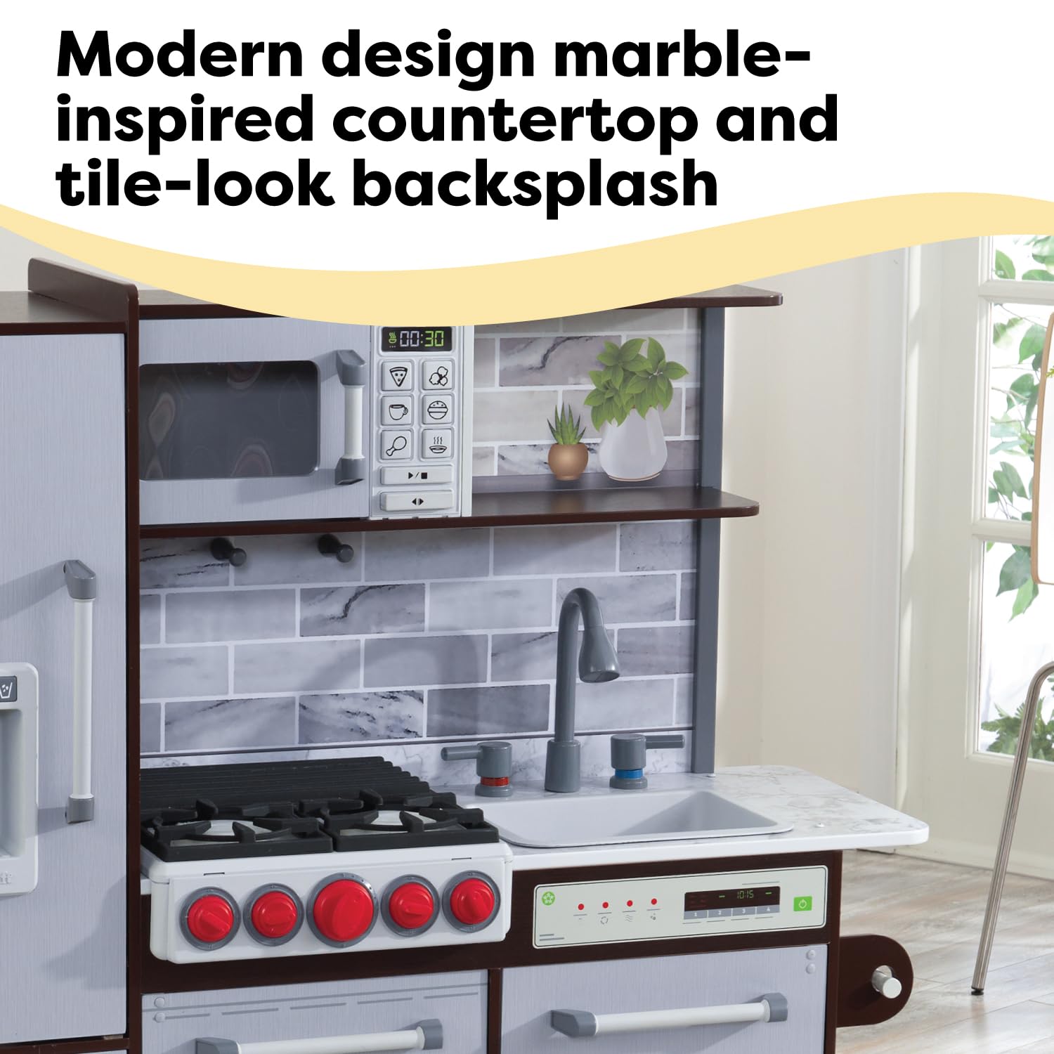 Wooden Play Kitchen with Lights Sounds and Ice Maker